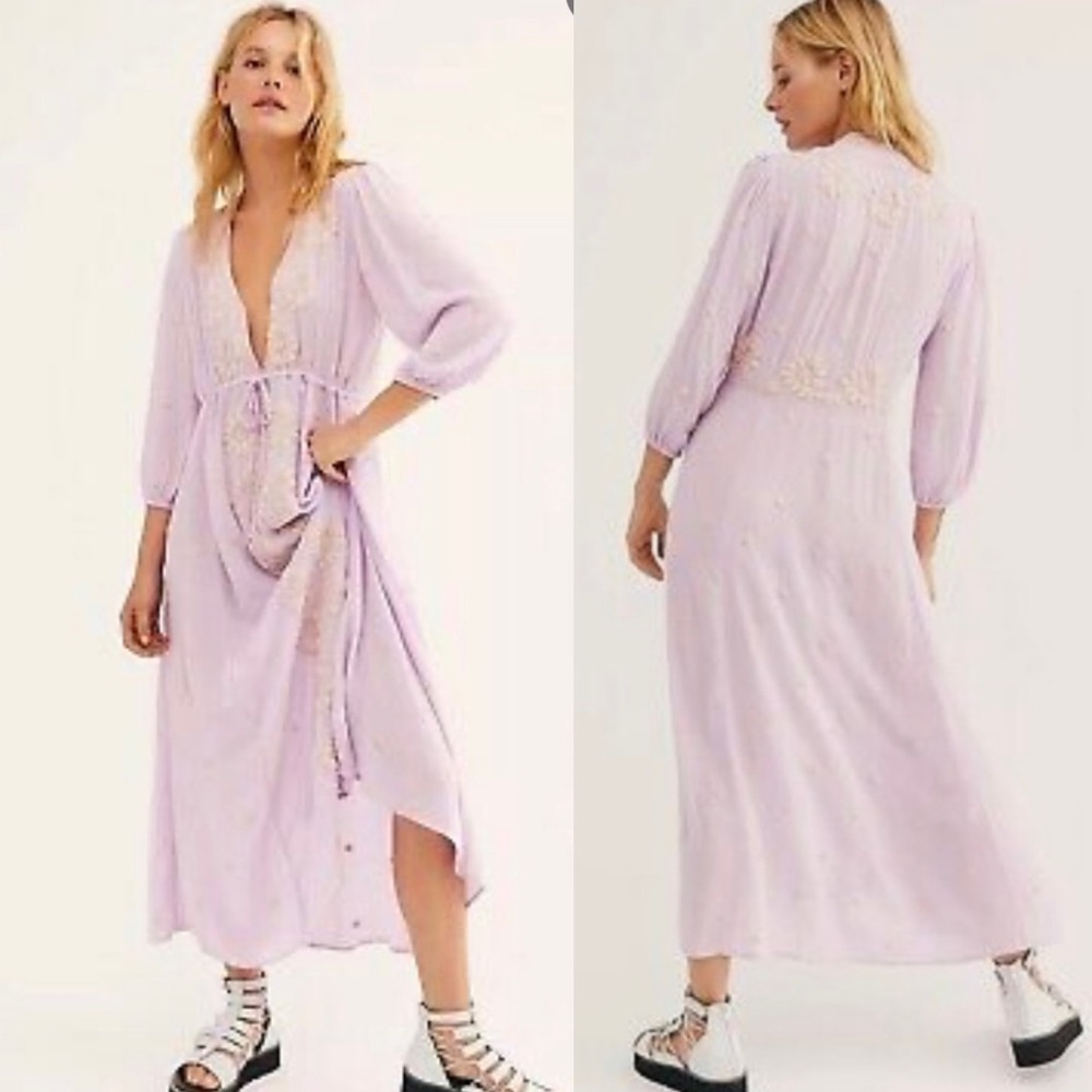 Free People Embroidered Fable Midi Dress Lilac